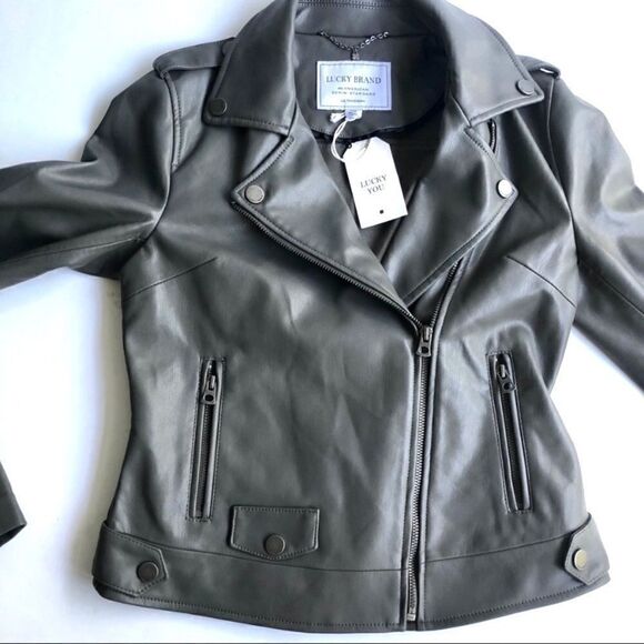 NWT LUCKY FAUX LEATHER GREY MOTO JACKET - Picture 3 of 8